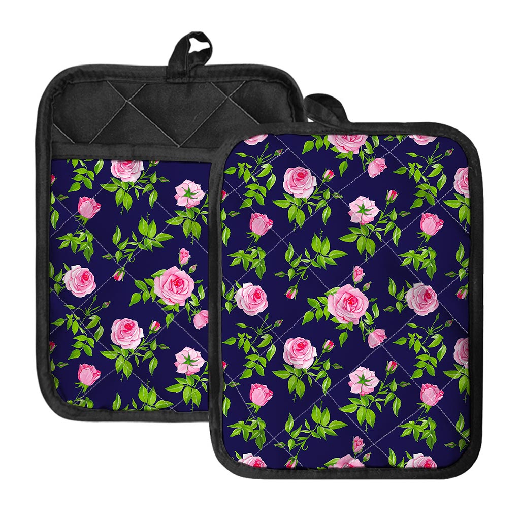 Pink Rose Floral Flower Pattern Print Pot Holders With Pocket
