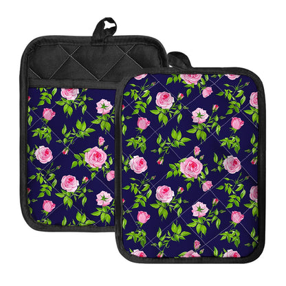 Pink Rose Floral Flower Pattern Print Pot Holders With Pocket