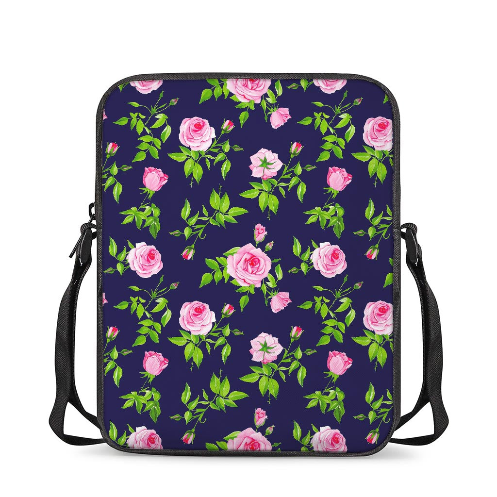 Pink Rose Floral Flower Pattern Print Rectangular Crossbody Bag