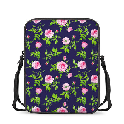 Pink Rose Floral Flower Pattern Print Rectangular Crossbody Bag