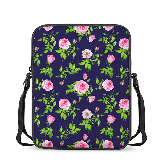 Pink Rose Floral Flower Pattern Print Rectangular Crossbody Bag