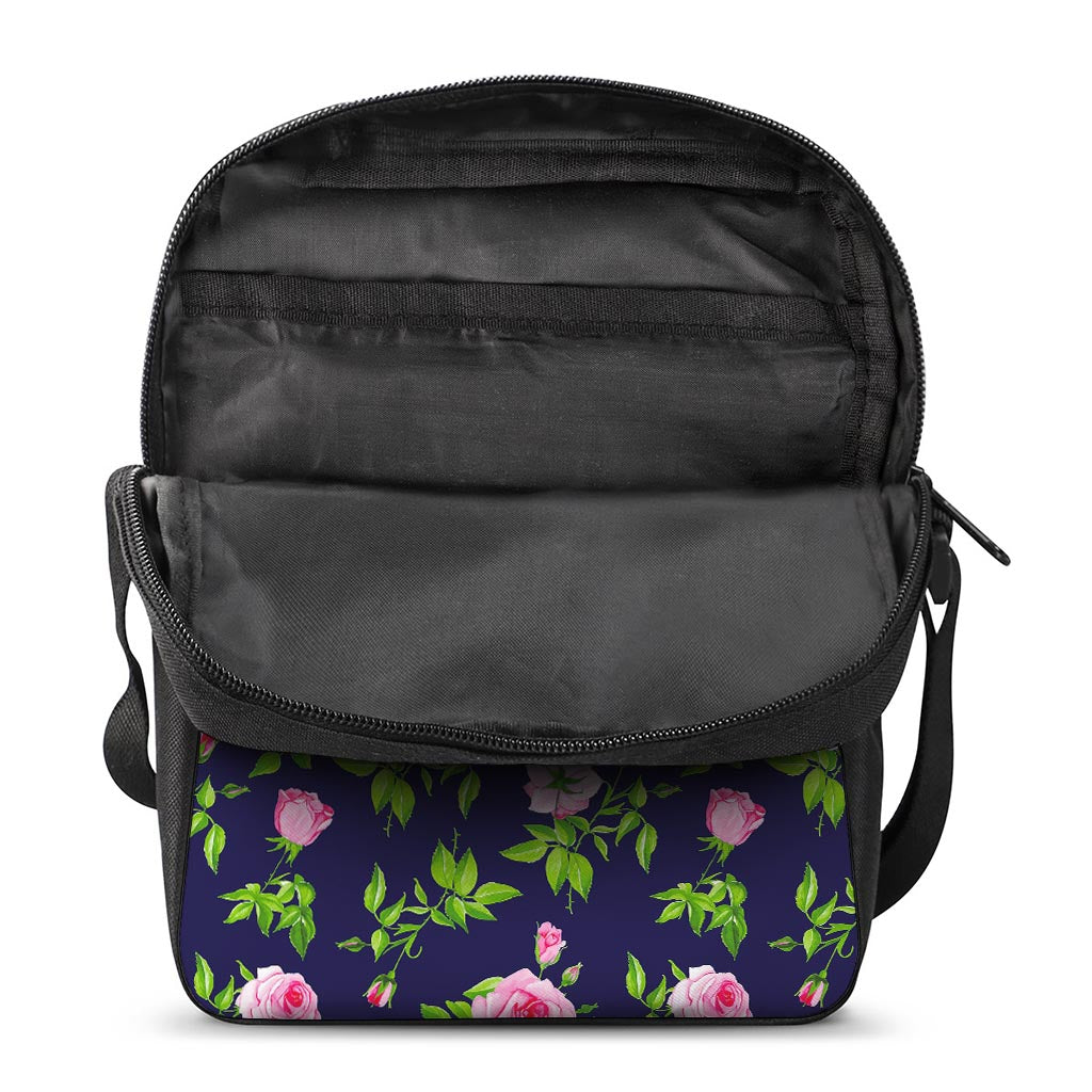 Pink Rose Floral Flower Pattern Print Rectangular Crossbody Bag
