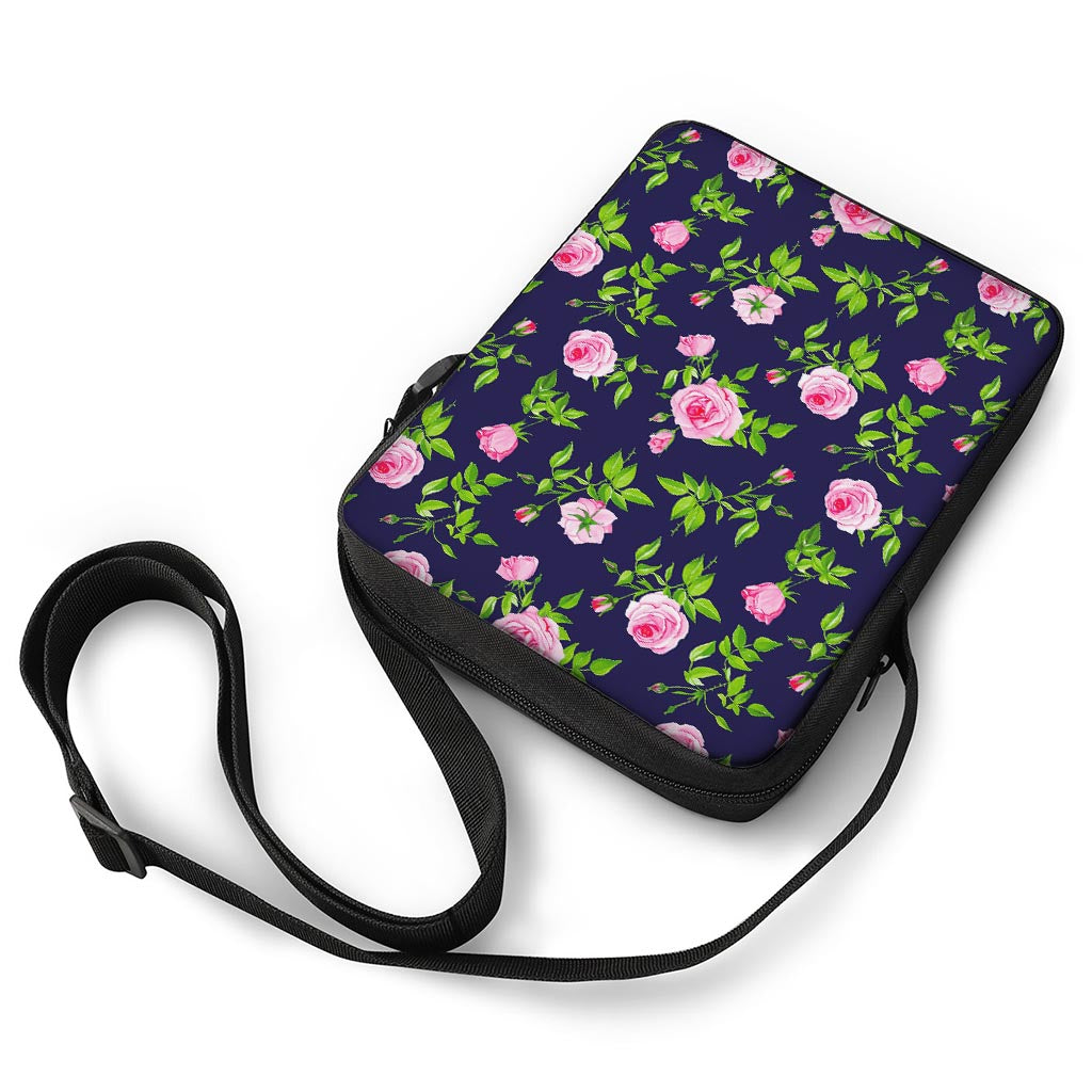 Pink Rose Floral Flower Pattern Print Rectangular Crossbody Bag