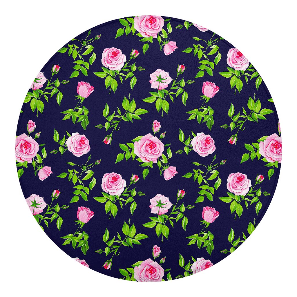 Pink Rose Floral Flower Pattern Print Round Blanket