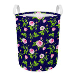 Pink Rose Floral Flower Pattern Print Round Laundry Basket