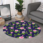 Pink Rose Floral Flower Pattern Print Round Rug