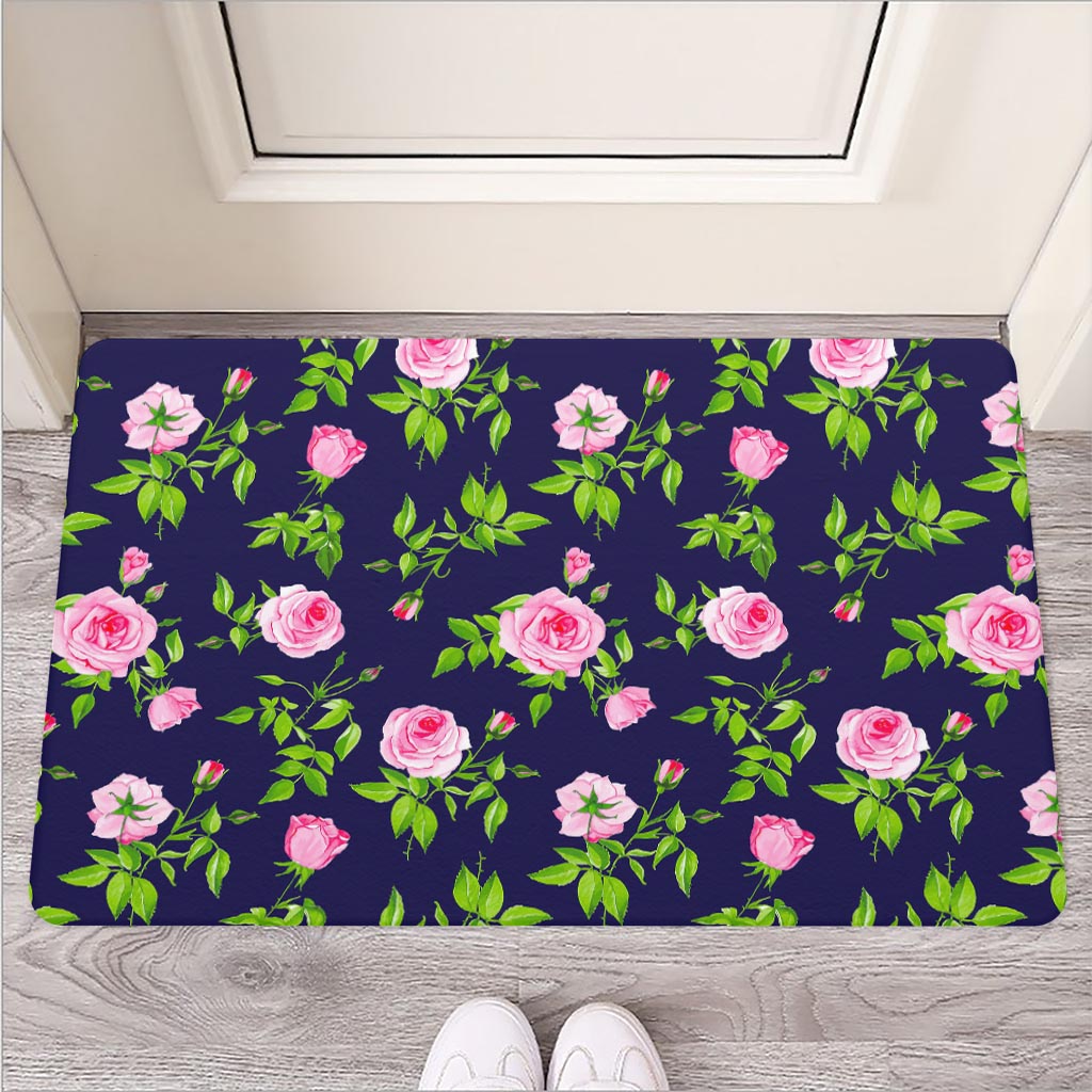 Pink Rose Floral Flower Pattern Print Rubber Doormat