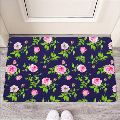 Pink Rose Floral Flower Pattern Print Rubber Doormat
