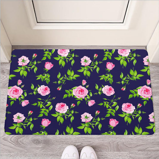 Pink Rose Floral Flower Pattern Print Rubber Doormat