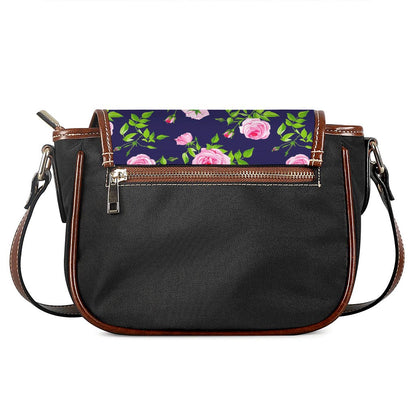 Pink Rose Floral Flower Pattern Print Saddle Bag