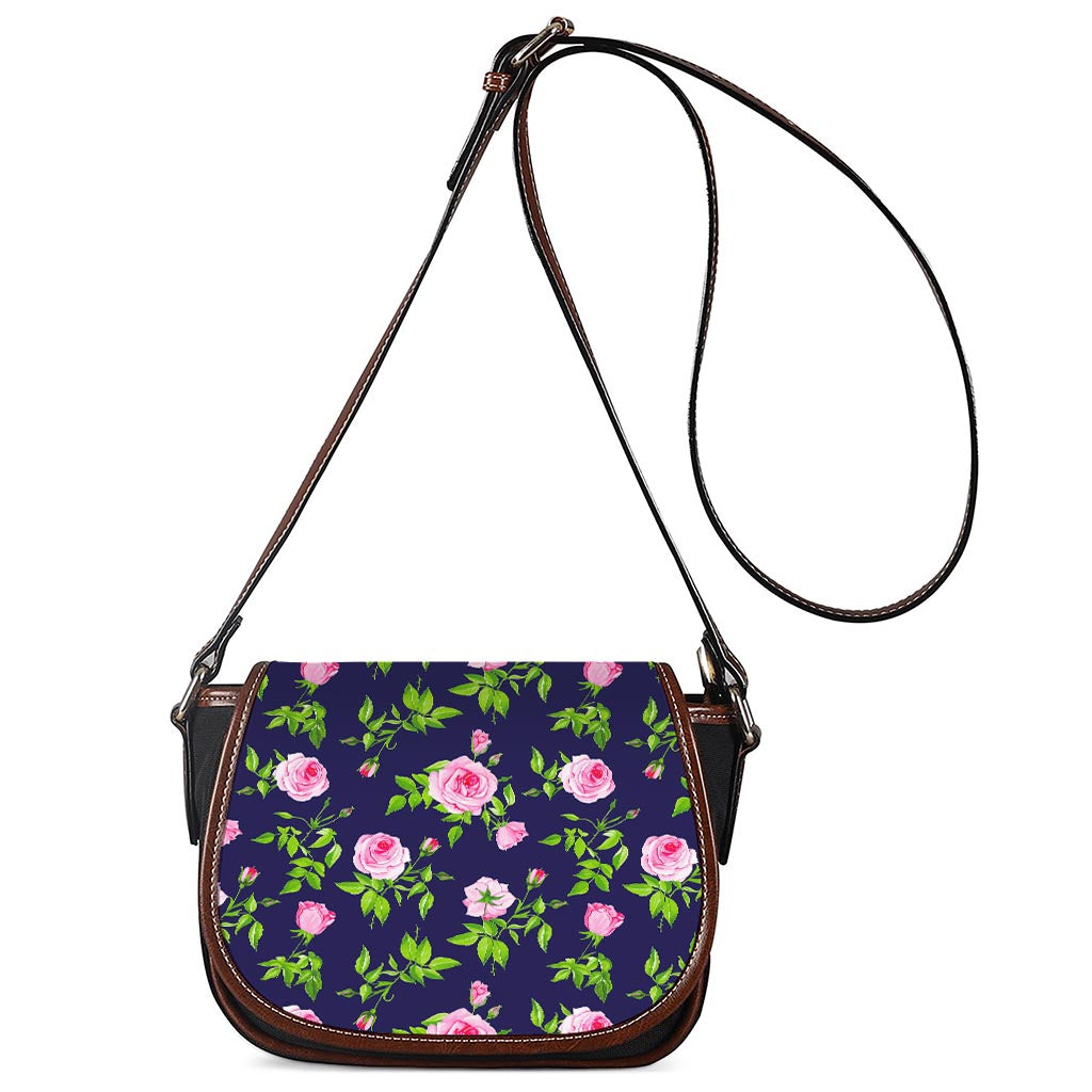 Pink Rose Floral Flower Pattern Print Saddle Bag