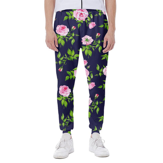 Pink Rose Floral Flower Pattern Print Scuba Joggers