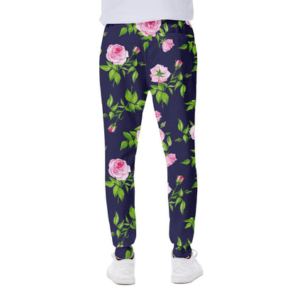 Pink Rose Floral Flower Pattern Print Scuba Joggers