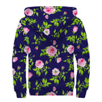 Pink Rose Floral Flower Pattern Print Sherpa Lined Zip Up Hoodie