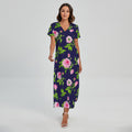 Pink Rose Floral Flower Pattern Print Short Sleeve Maxi Dress