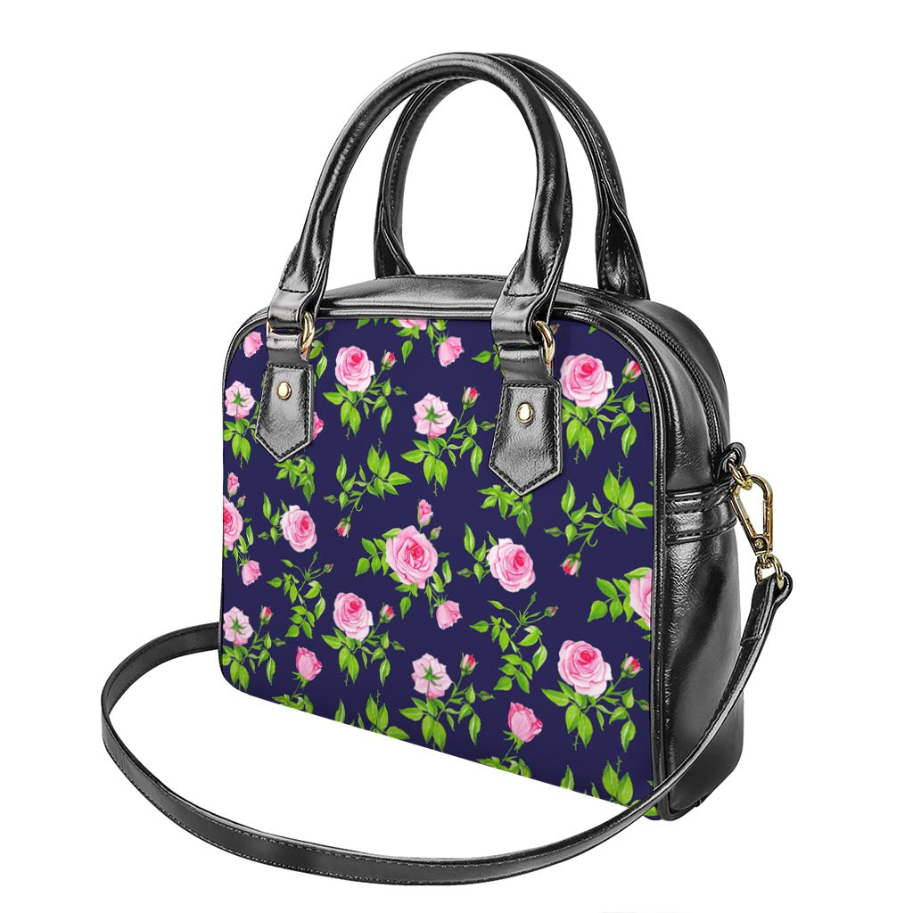 Pink Rose Floral Flower Pattern Print Shoulder Handbag