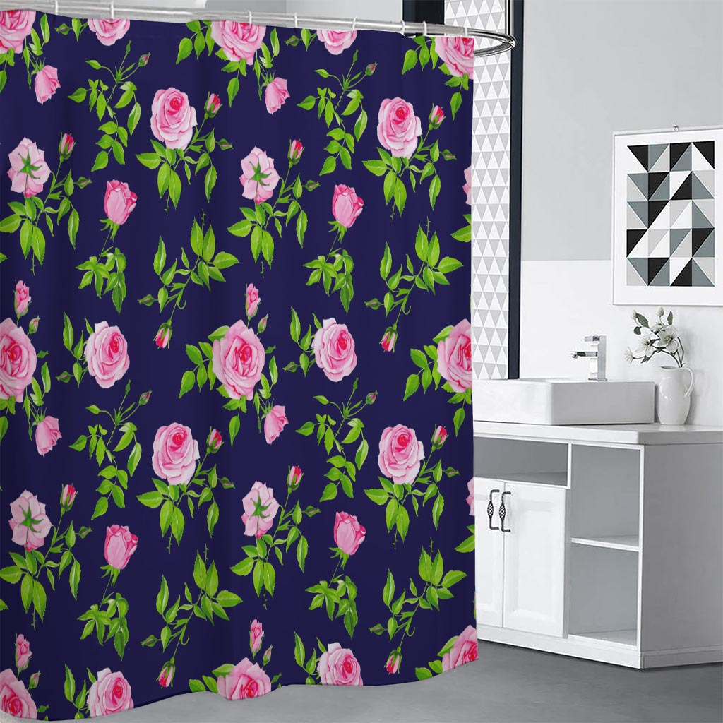 Pink Rose Floral Flower Pattern Print Shower Curtain
