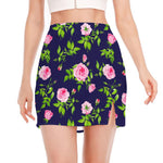 Pink Rose Floral Flower Pattern Print Side Slit Mini Skirt