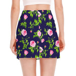 Pink Rose Floral Flower Pattern Print Side Slit Mini Skirt