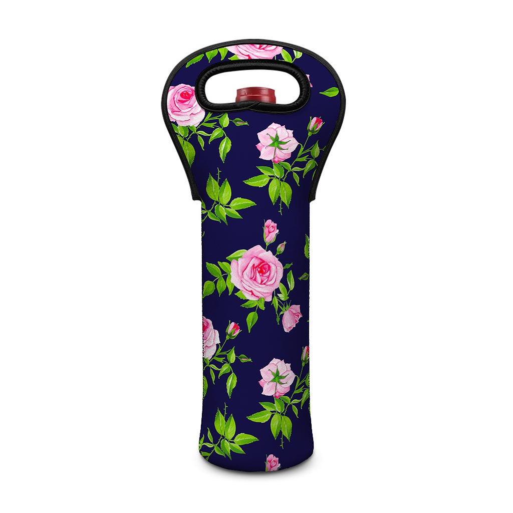 Pink Rose Floral Flower Pattern Print Single Neoprene Wine Tote