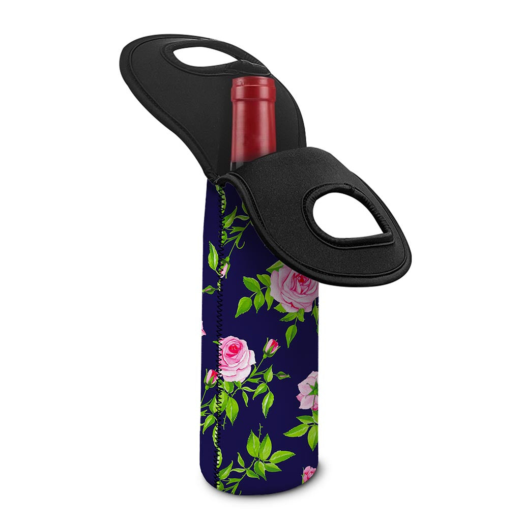 Pink Rose Floral Flower Pattern Print Single Neoprene Wine Tote
