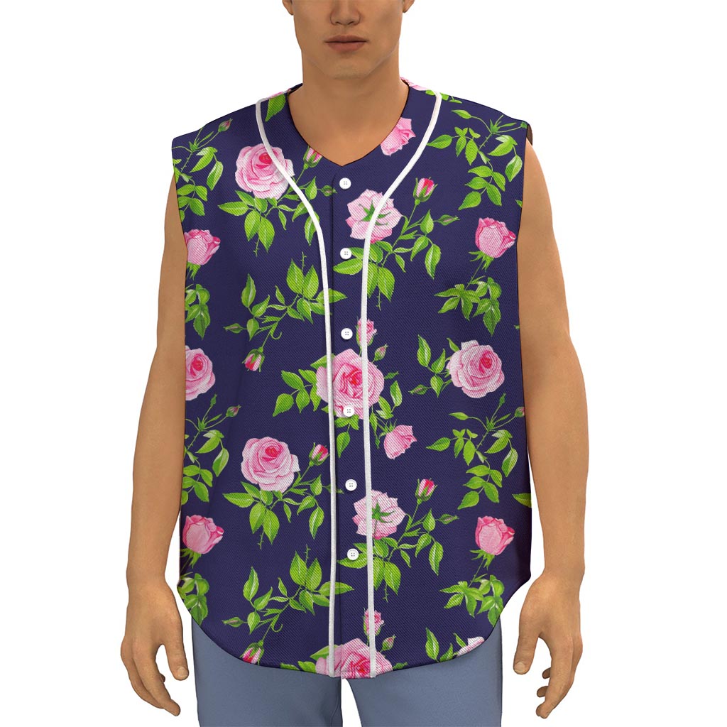 Pink Rose Floral Flower Pattern Print Sleeveless Baseball Jersey