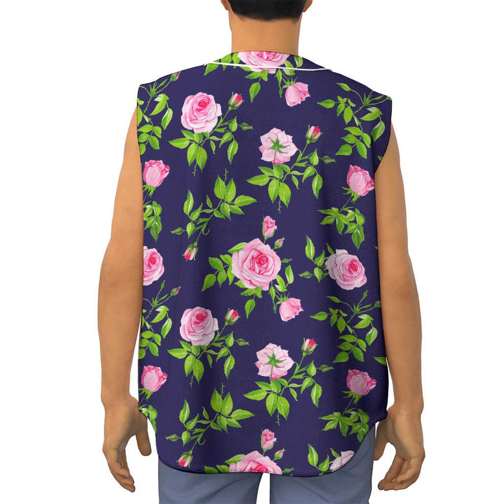 Pink Rose Floral Flower Pattern Print Sleeveless Baseball Jersey