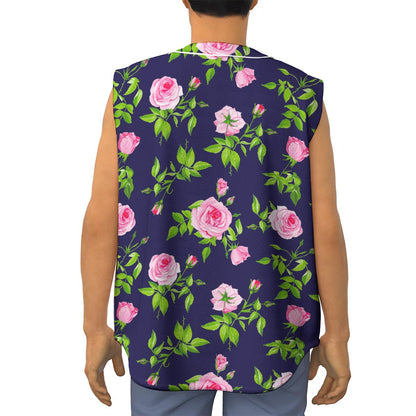 Pink Rose Floral Flower Pattern Print Sleeveless Baseball Jersey
