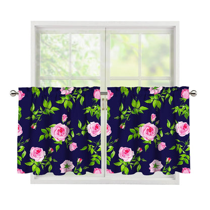 Pink Rose Floral Flower Pattern Print Tier Curtains