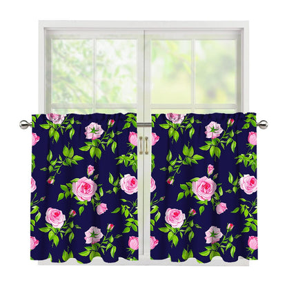 Pink Rose Floral Flower Pattern Print Tier Curtains