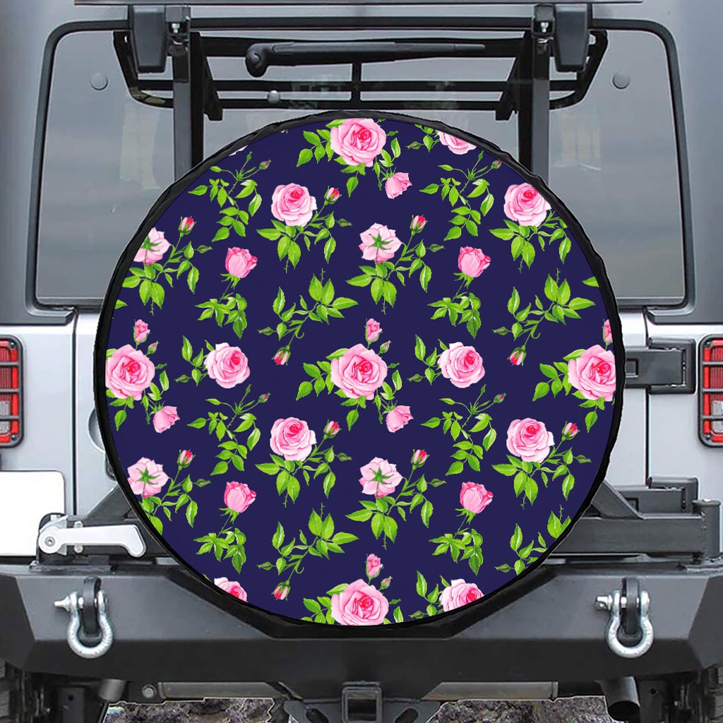 Pink Rose Floral Flower Pattern Print Tire Cover