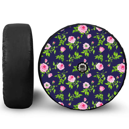 Pink Rose Floral Flower Pattern Print Tire Cover With Camera Hole