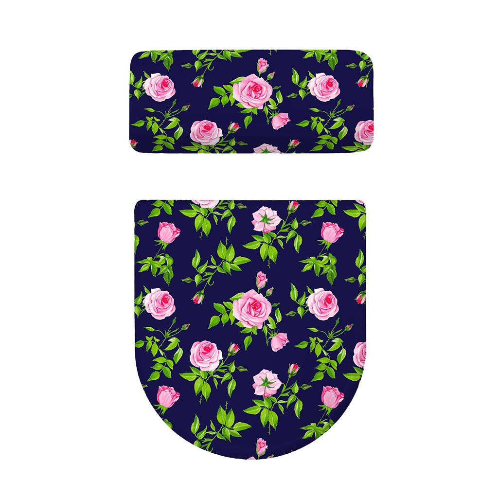 Pink Rose Floral Flower Pattern Print Toilet Lid And Tank Cover Set