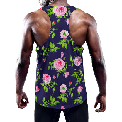 Pink Rose Floral Flower Pattern Print Training Tank Top