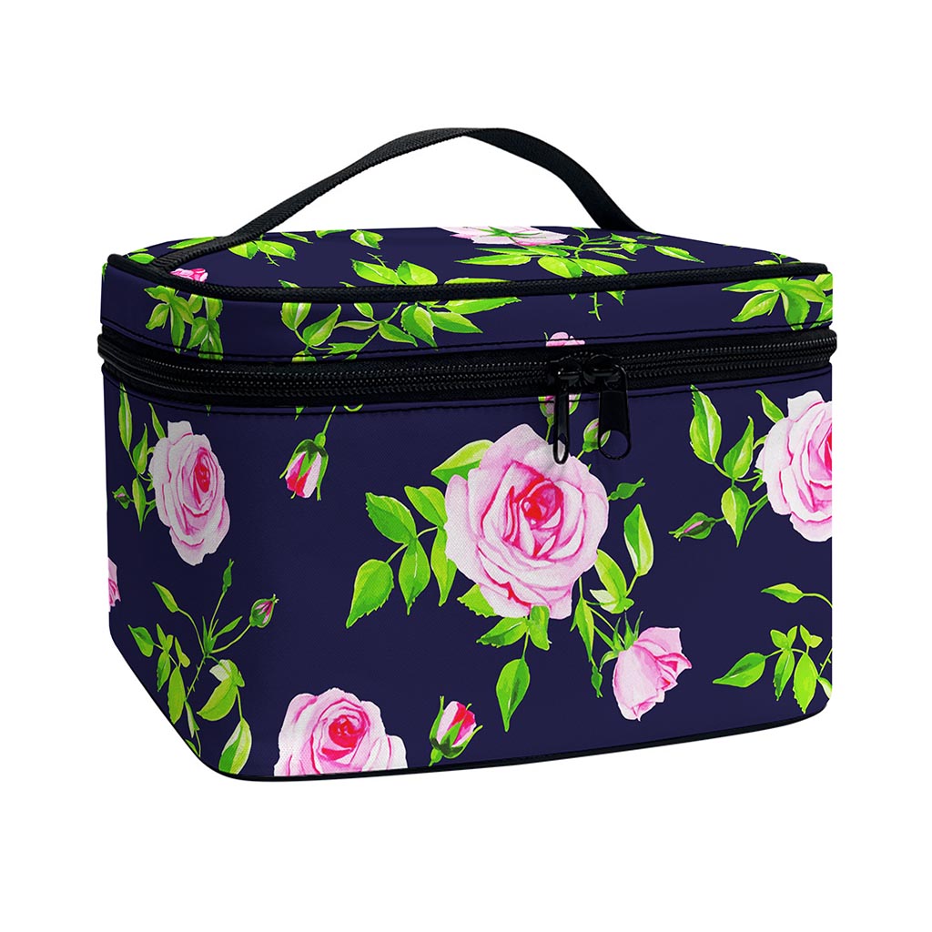 Pink Rose Floral Flower Pattern Print Travel Makeup Bag