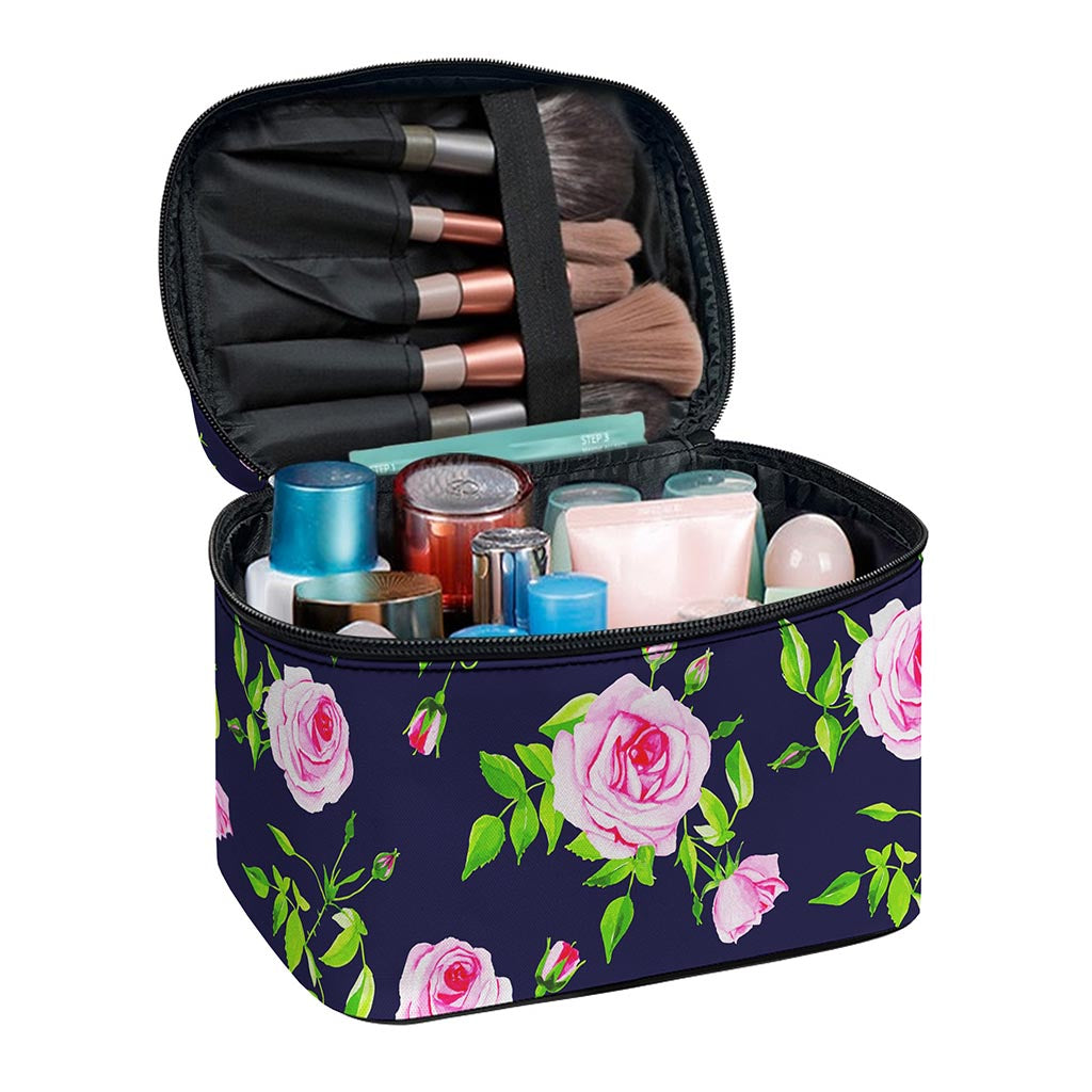 Pink Rose Floral Flower Pattern Print Travel Makeup Bag