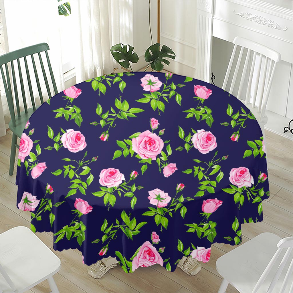 Pink Rose Floral Flower Pattern Print Waterproof Round Tablecloth