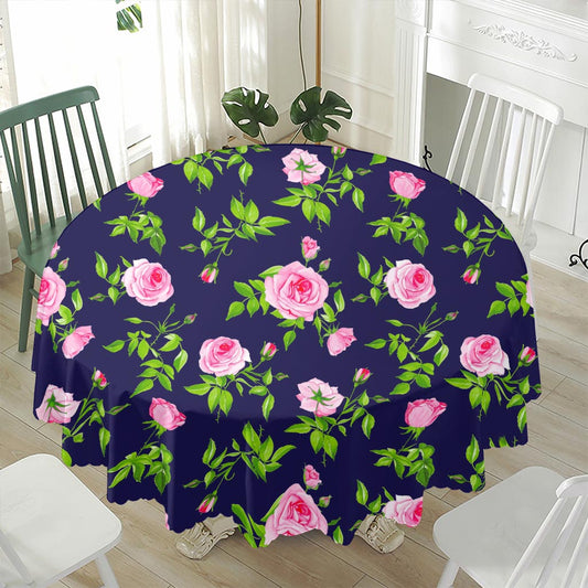 Pink Rose Floral Flower Pattern Print Waterproof Round Tablecloth