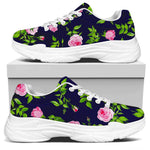 Pink Rose Floral Flower Pattern Print White Chunky Shoes