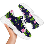 Pink Rose Floral Flower Pattern Print White Chunky Shoes
