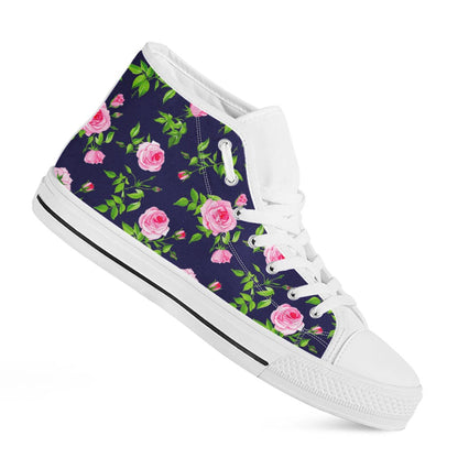 Pink Rose Floral Flower Pattern Print White High Top Sneakers