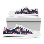 Pink Rose Floral Flower Pattern Print White Low Top Sneakers