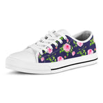 Pink Rose Floral Flower Pattern Print White Low Top Sneakers
