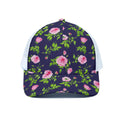 Pink Rose Floral Flower Pattern Print White Mesh Trucker Hat