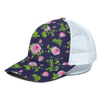 Pink Rose Floral Flower Pattern Print White Mesh Trucker Cap