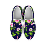 Pink Rose Floral Flower Pattern Print White Slip On Sneakers