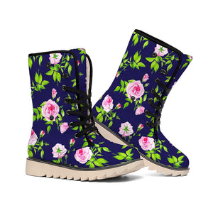 Pink Rose Floral Flower Pattern Print Winter Boots