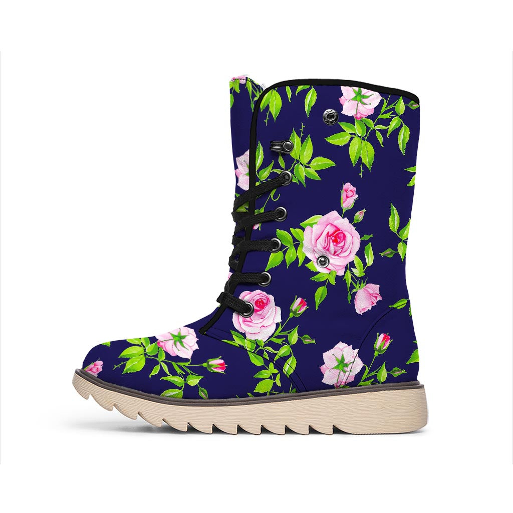 Pink Rose Floral Flower Pattern Print Winter Boots