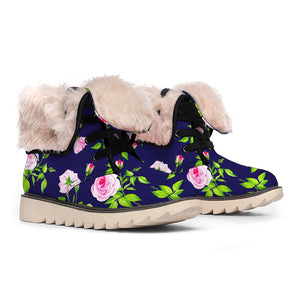 Pink Rose Floral Flower Pattern Print Winter Boots