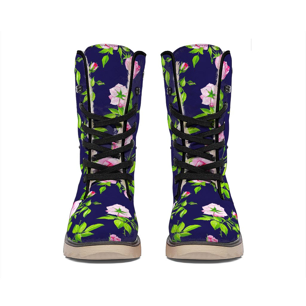Pink Rose Floral Flower Pattern Print Winter Boots
